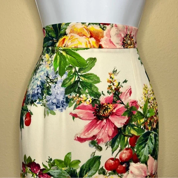 DOLCE & GABBANA Floral Print Knee-Length Pencil Skirt - Sz US 0 / IT 36 - Picture 6 of 11